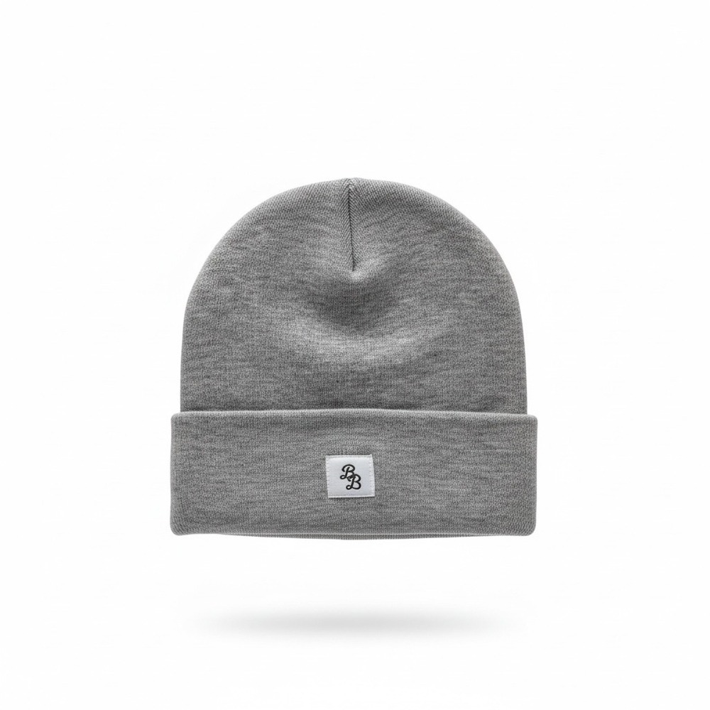 BB Logo Cuffed Knit Beanie Hat Heather Gray Streetwear Skull Cap Unisex